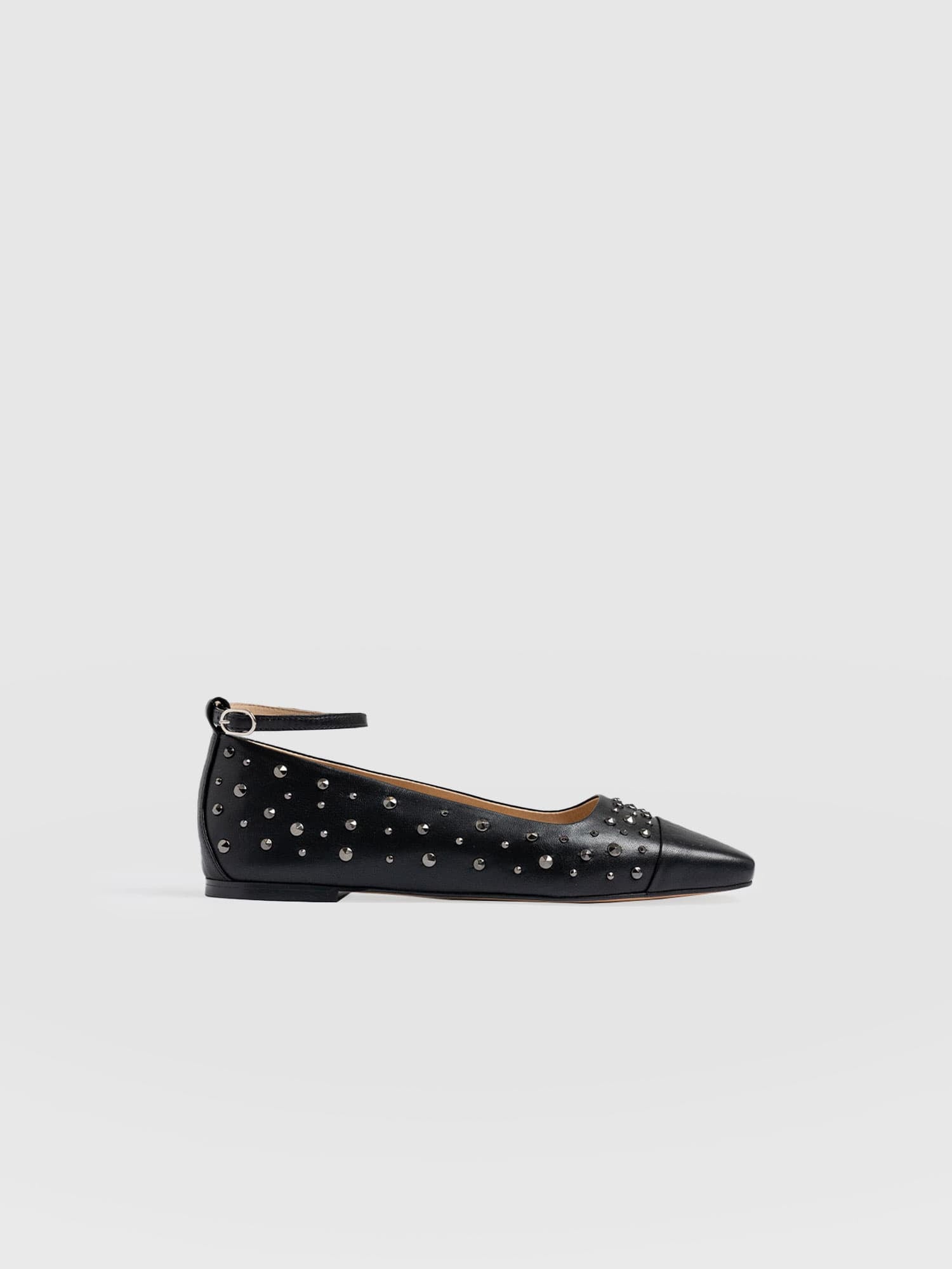 Ophelia Leather Ballerinas Black Studded - Women's Shoes | Saint + Sofia® EU