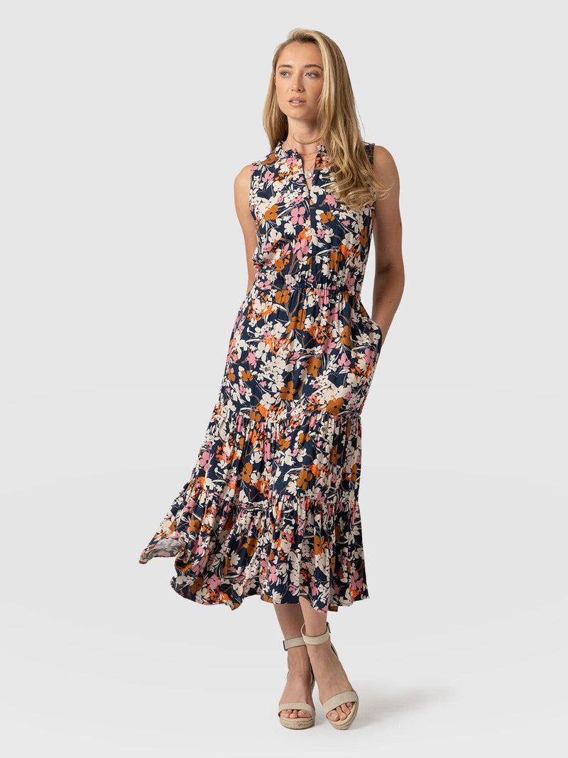 Orla Dress - Navy Cream Floral