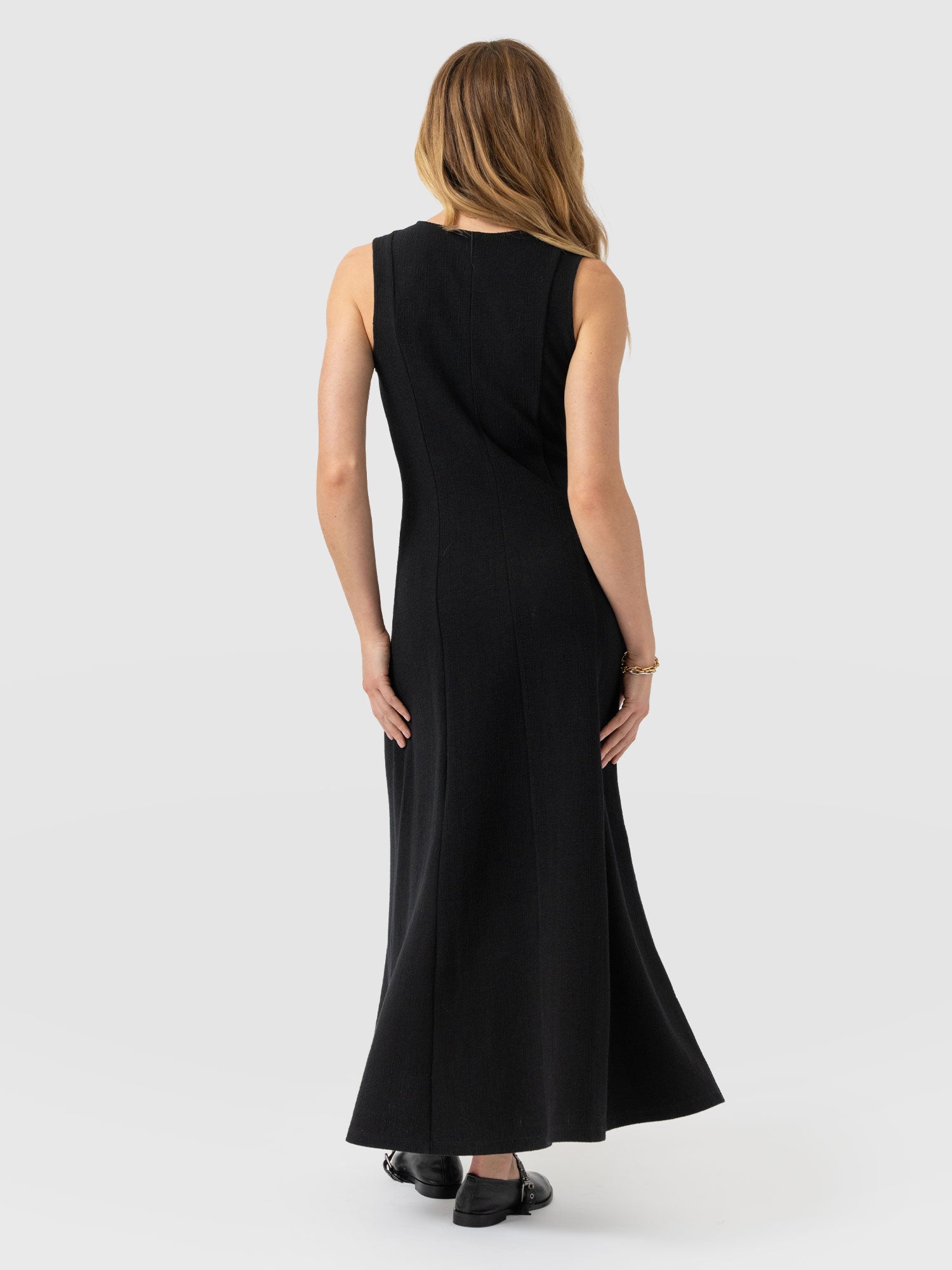 Orla Sleeveless Midi Dress - Black Textured - Women's Dresses | Saint and Sofia® EU