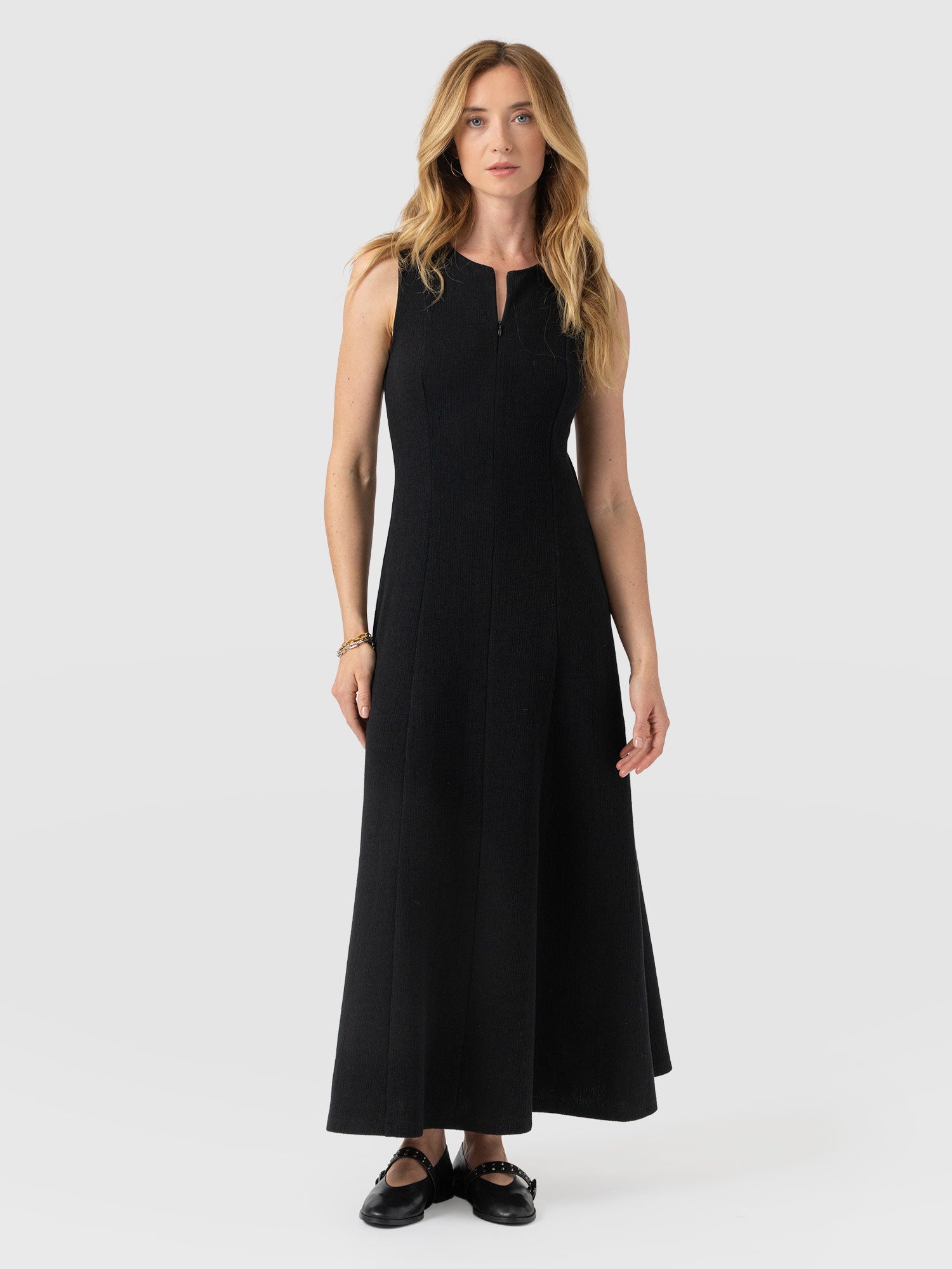 Orla Sleeveless Midi Dress - Black Textured - Women's Dresses | Saint and Sofia® EU