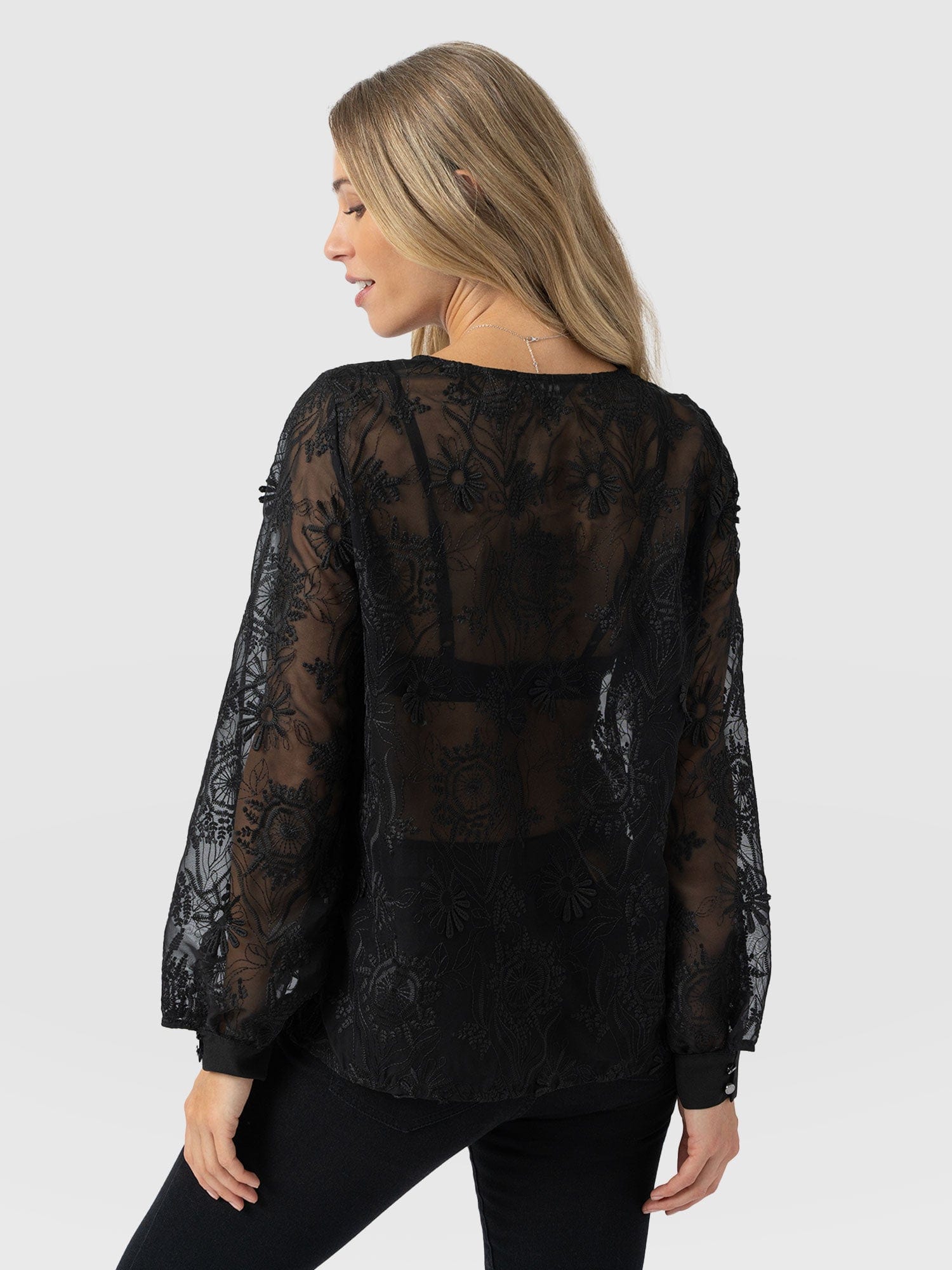 Ottilie Scoop Neck Blouse - Black Lace - Women's Blouses | Saint + Sofia® EU