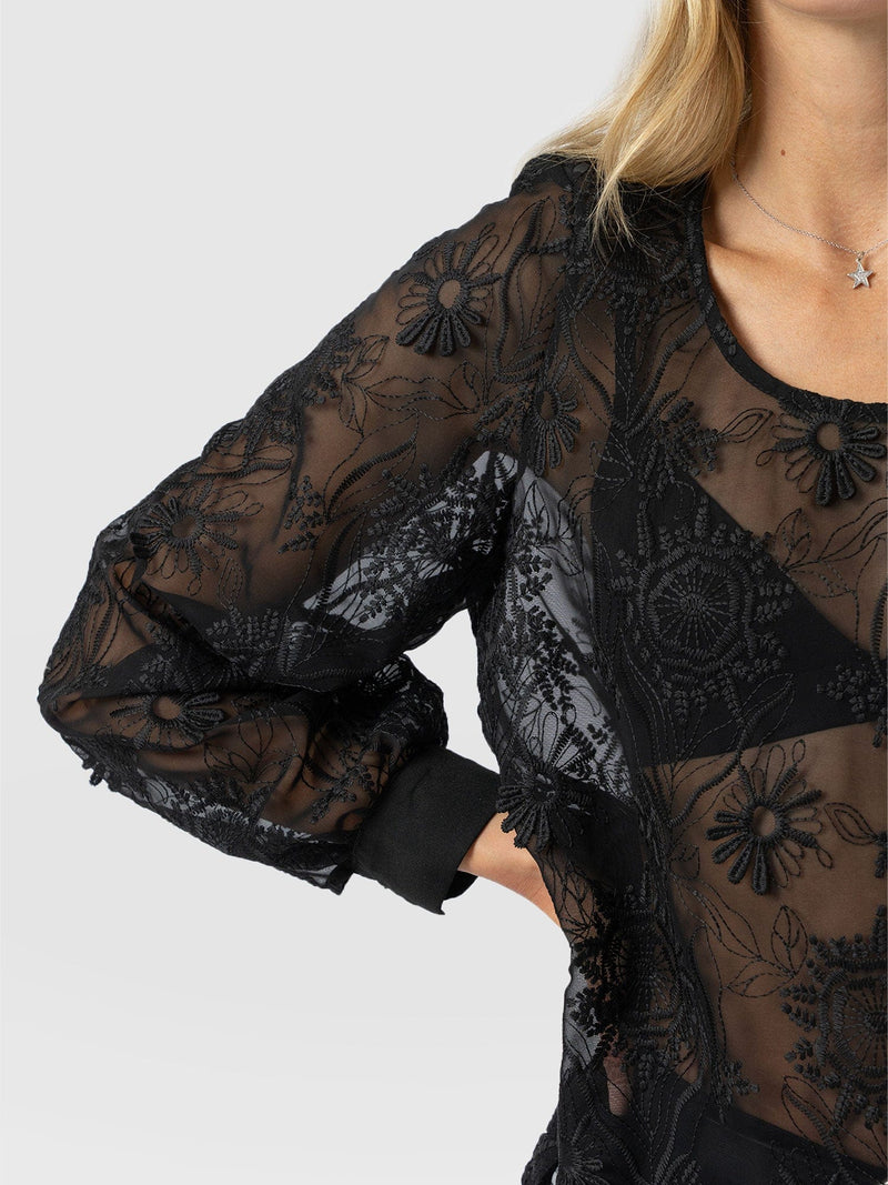 Ottilie Scoop Neck Blouse - Black Lace - Women's Blouses | Saint + Sofia® EU