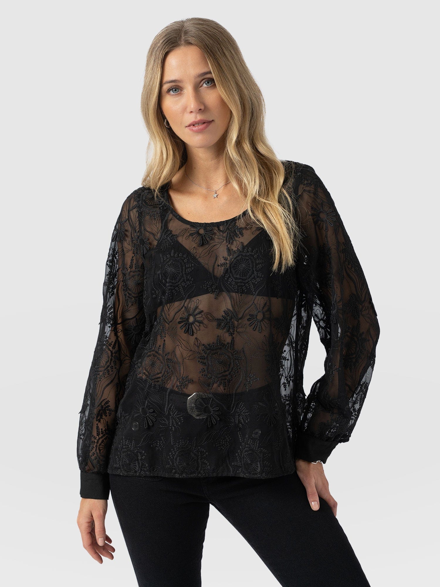 Ottilie Scoop Neck Blouse - Black Lace - Women's Blouses | Saint + Sofia® EU