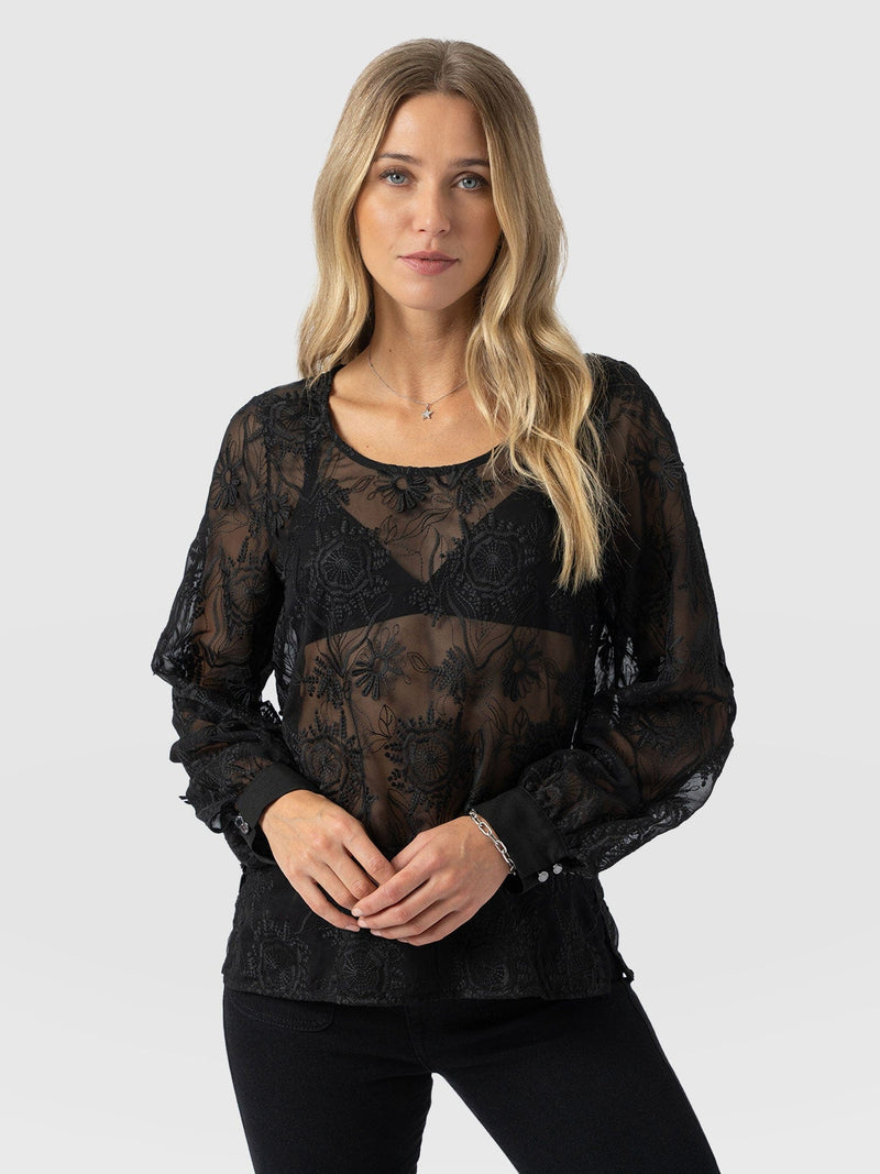 Ottilie Scoop Neck Blouse - Black Lace - Women's Blouses | Saint + Sofia® EU