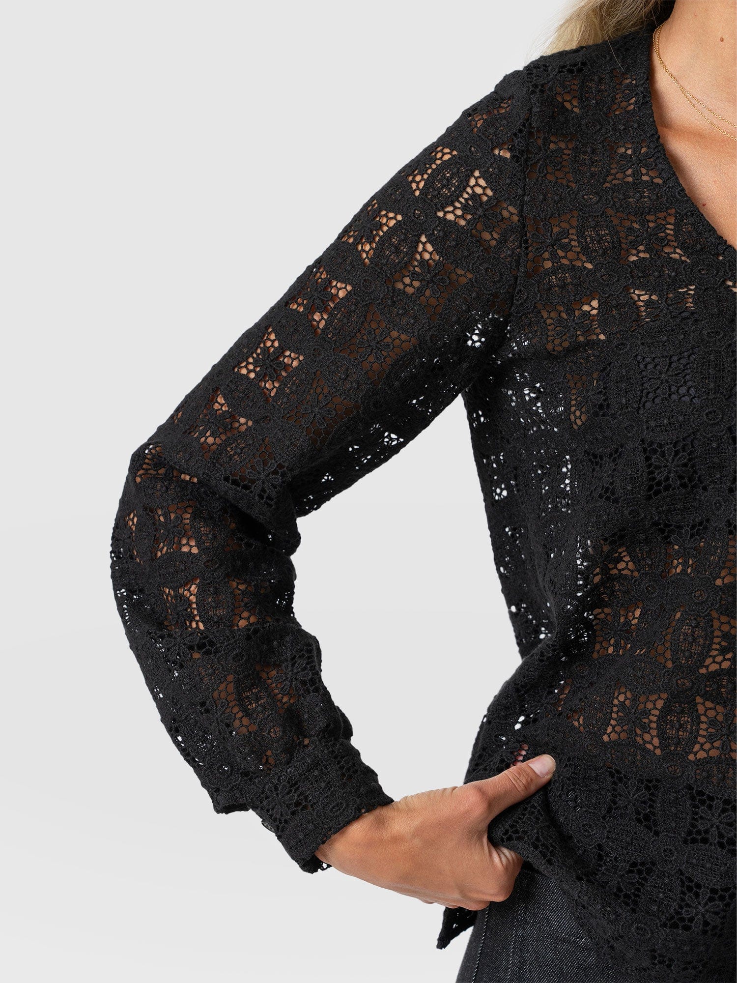 Ottilie V Neck Blouse - Black Broderie - Women's Blouses | Saint + Sofia® EU