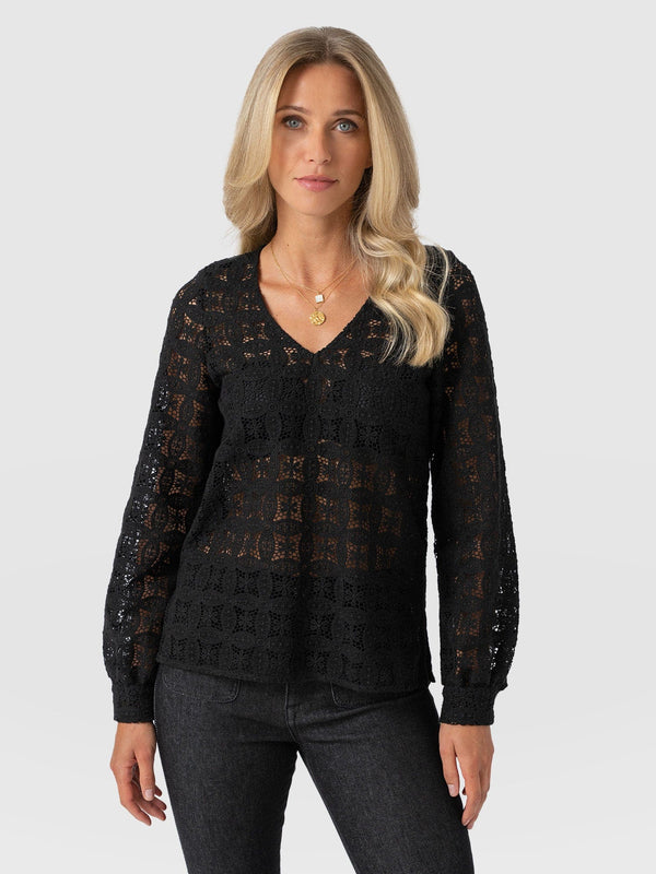 Ottilie V Neck Blouse - Black Broderie - Women's Blouses | Saint + Sofia® EU