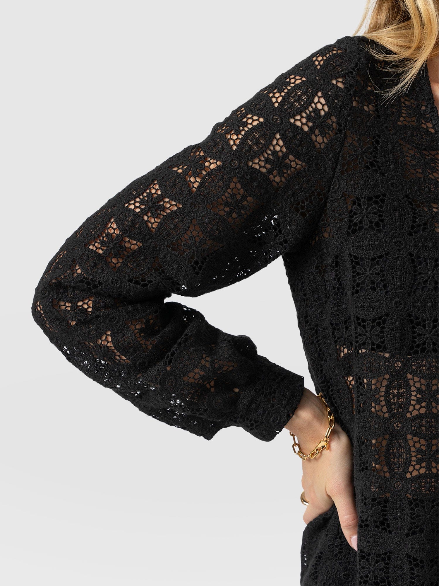 Ottilie V Neck Blouse - Black Broderie - Women's Blouses | Saint + Sofia® EU