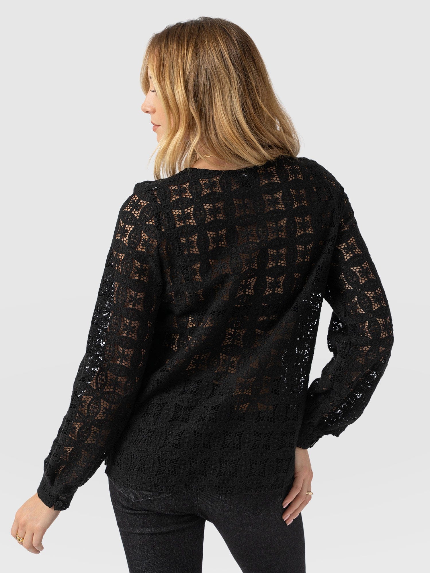 Ottilie V Neck Blouse - Black Broderie - Women's Blouses | Saint + Sofia® EU