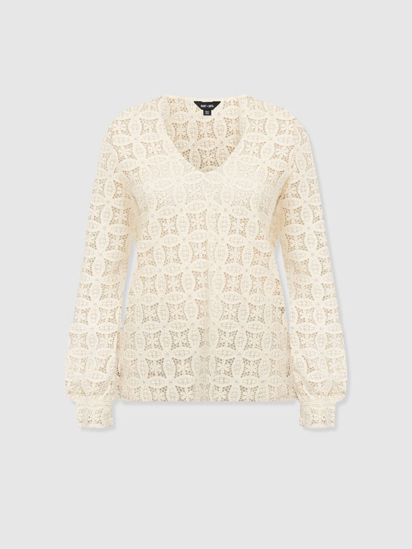 Ottilie V Neck Blouse - Cream Broderie - Women's Blouses | Saint + Sofia® EU