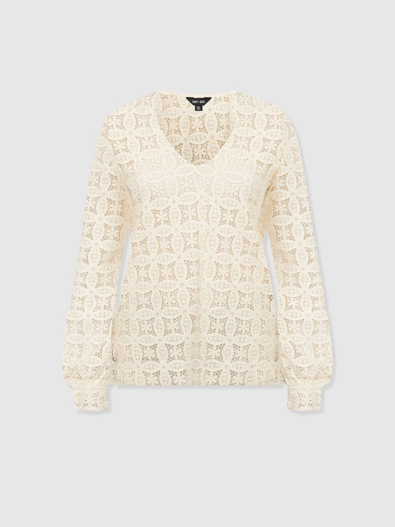 Ottilie V Neck Blouse - Cream Broderie - Women's Blouses | Saint + Sofia® EU