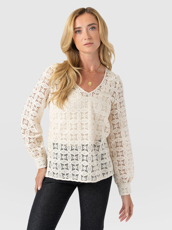 Ottilie V Neck Blouse - Cream Broderie - Women's Blouses | Saint + Sofia® EU