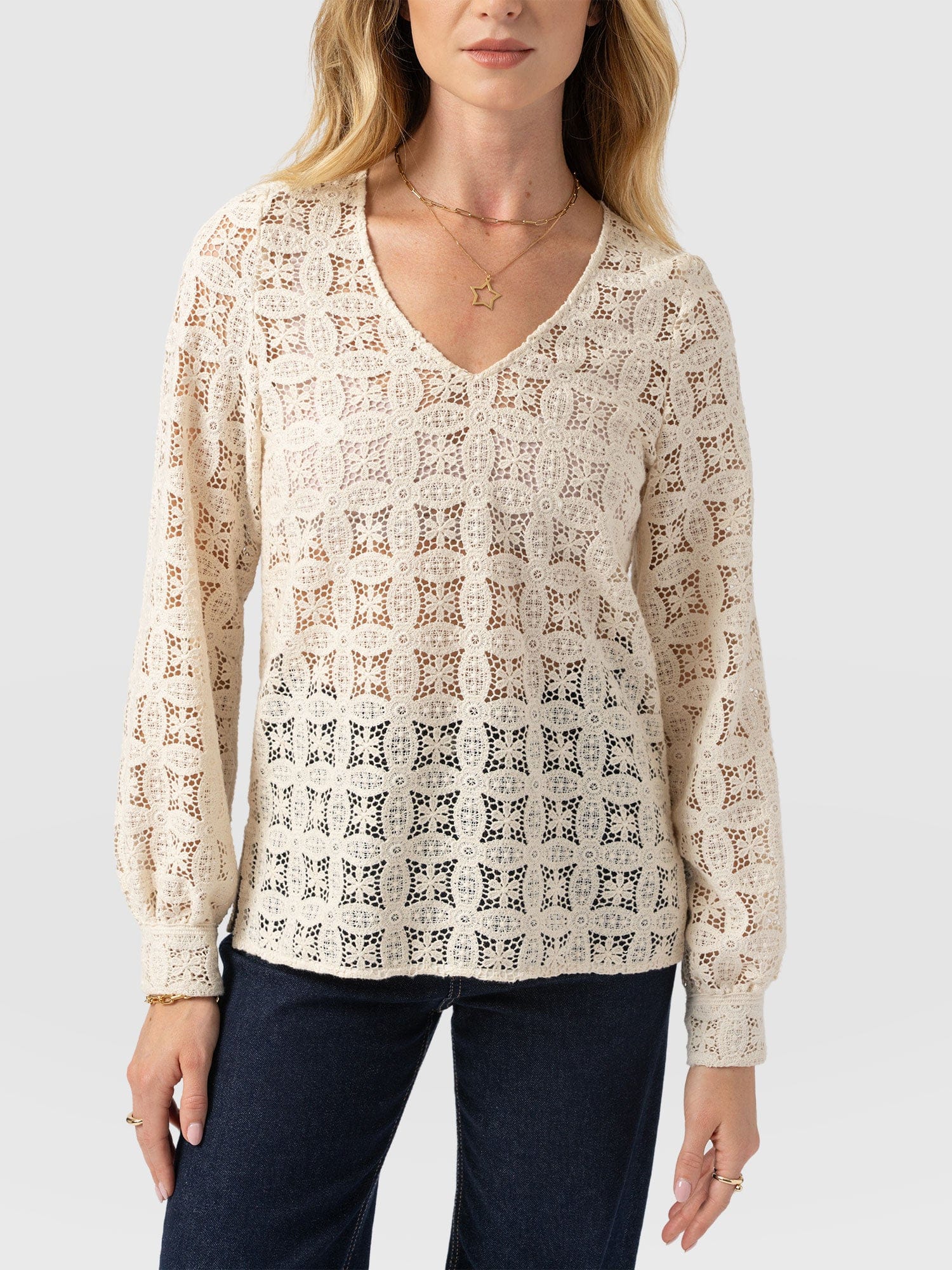 Ottilie V Neck Blouse - Cream Broderie - Women's Blouses | Saint + Sofia® EU