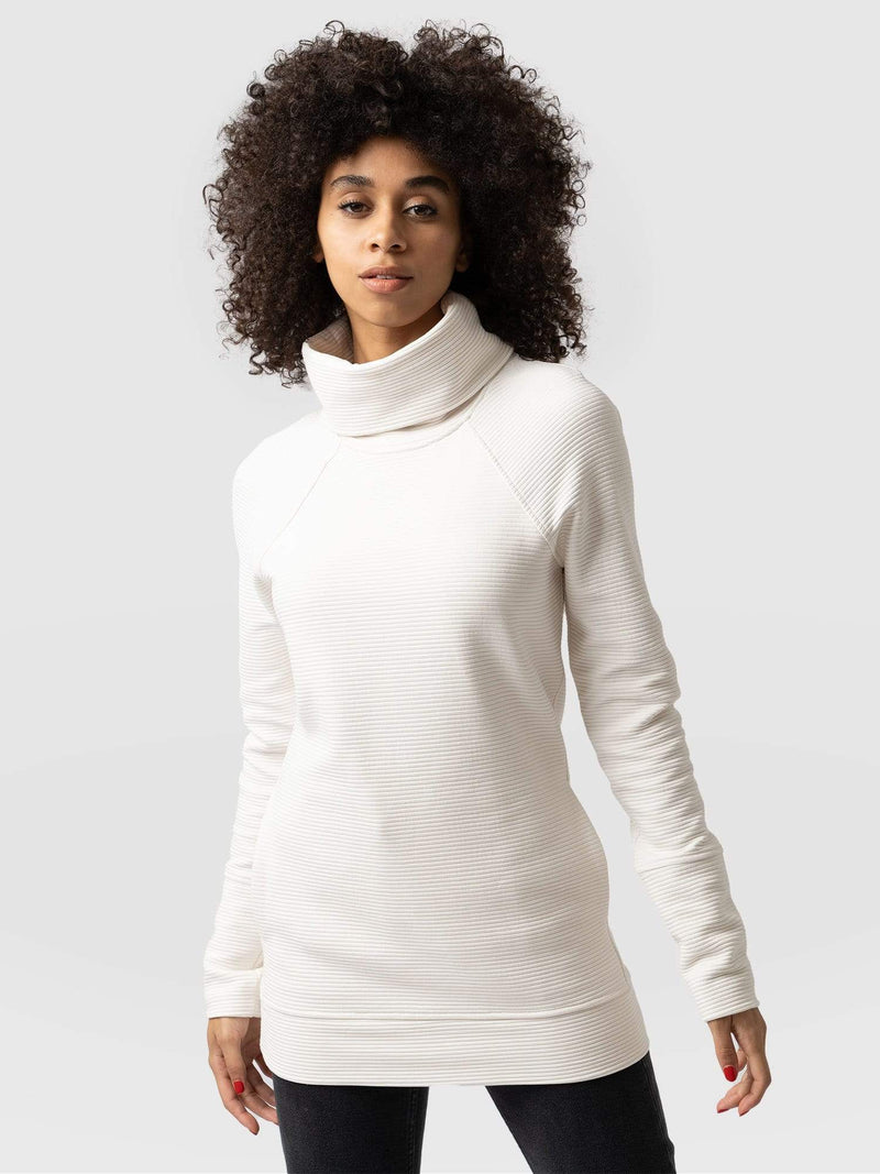 Ottoman Rib Roll Neck Sweater Cream - Women's Sweaters | Saint + Sofia® UK