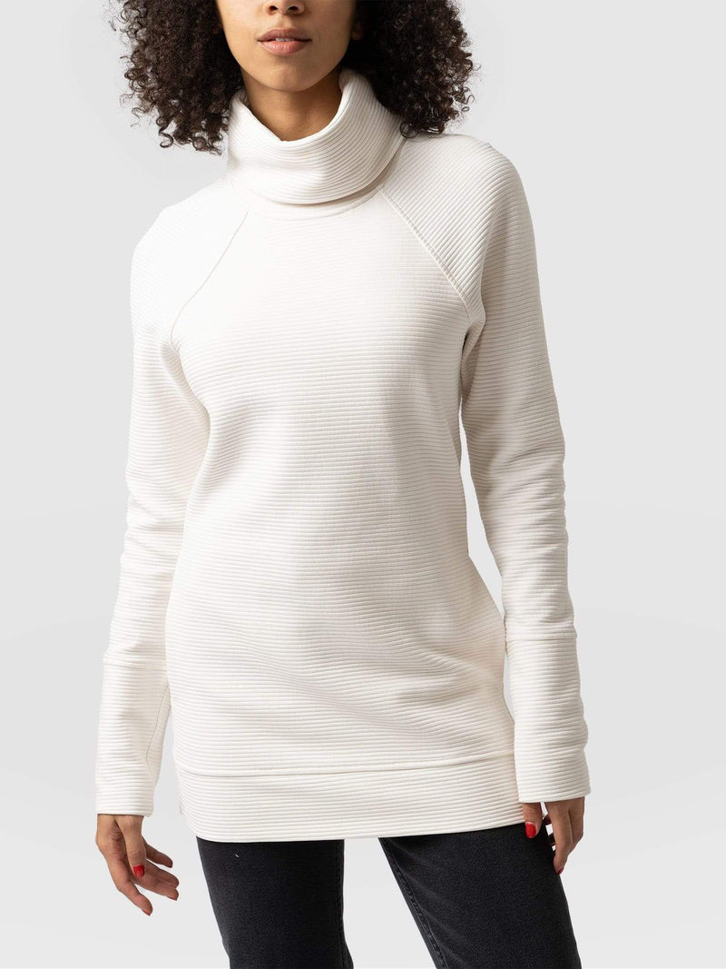 Ottoman Rib Roll Neck Sweater Cream - Women's Sweaters | Saint + Sofia® UK