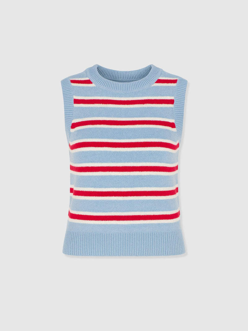 Oxford Cashmere Sleeveless Knit - Blue Stripe - Women's Jumpers | Saint + Sofia® EU