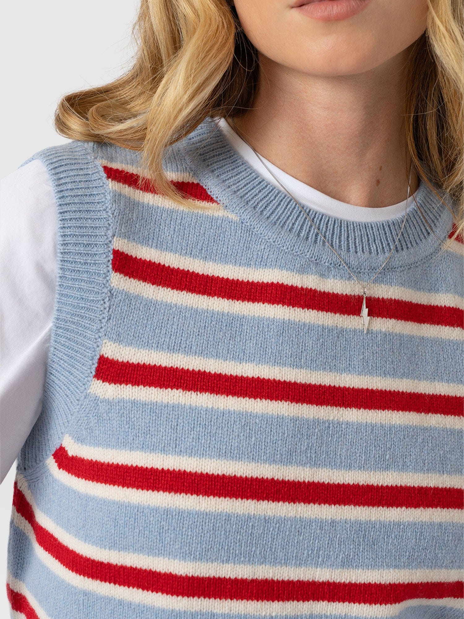 Oxford Cashmere Sleeveless Knit - Blue Stripe - Women's Jumpers | Saint + Sofia® EU
