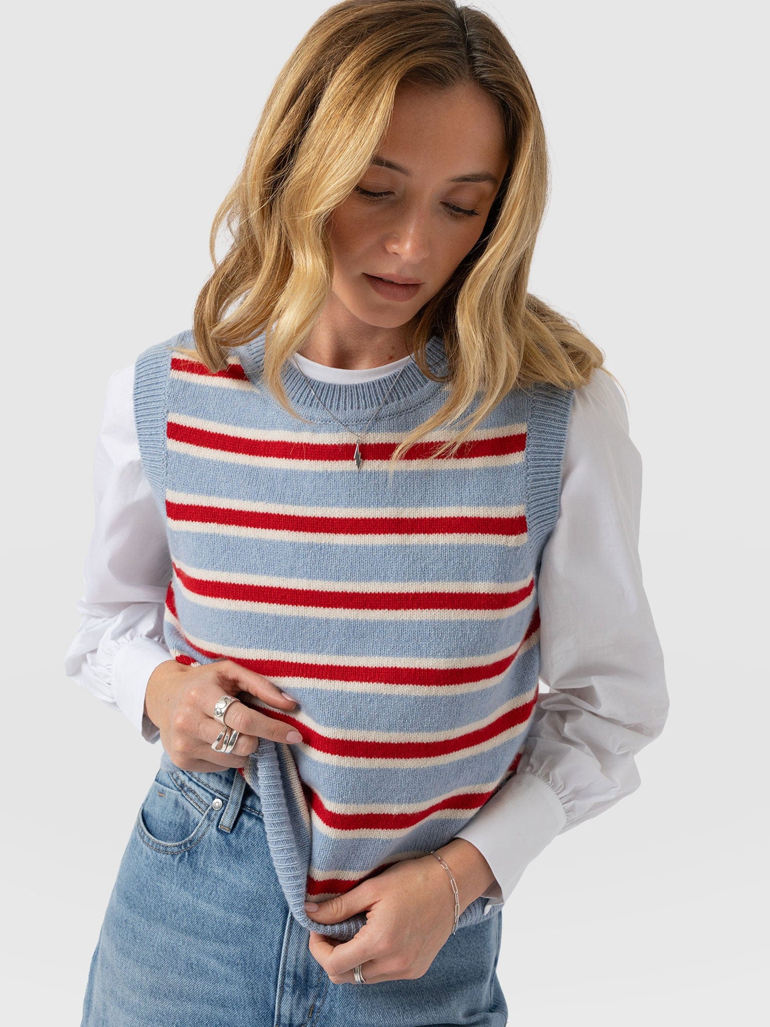 Oxford Cashmere Sleeveless Knit - Blue Stripe - Women's Jumpers | Saint + Sofia® EU