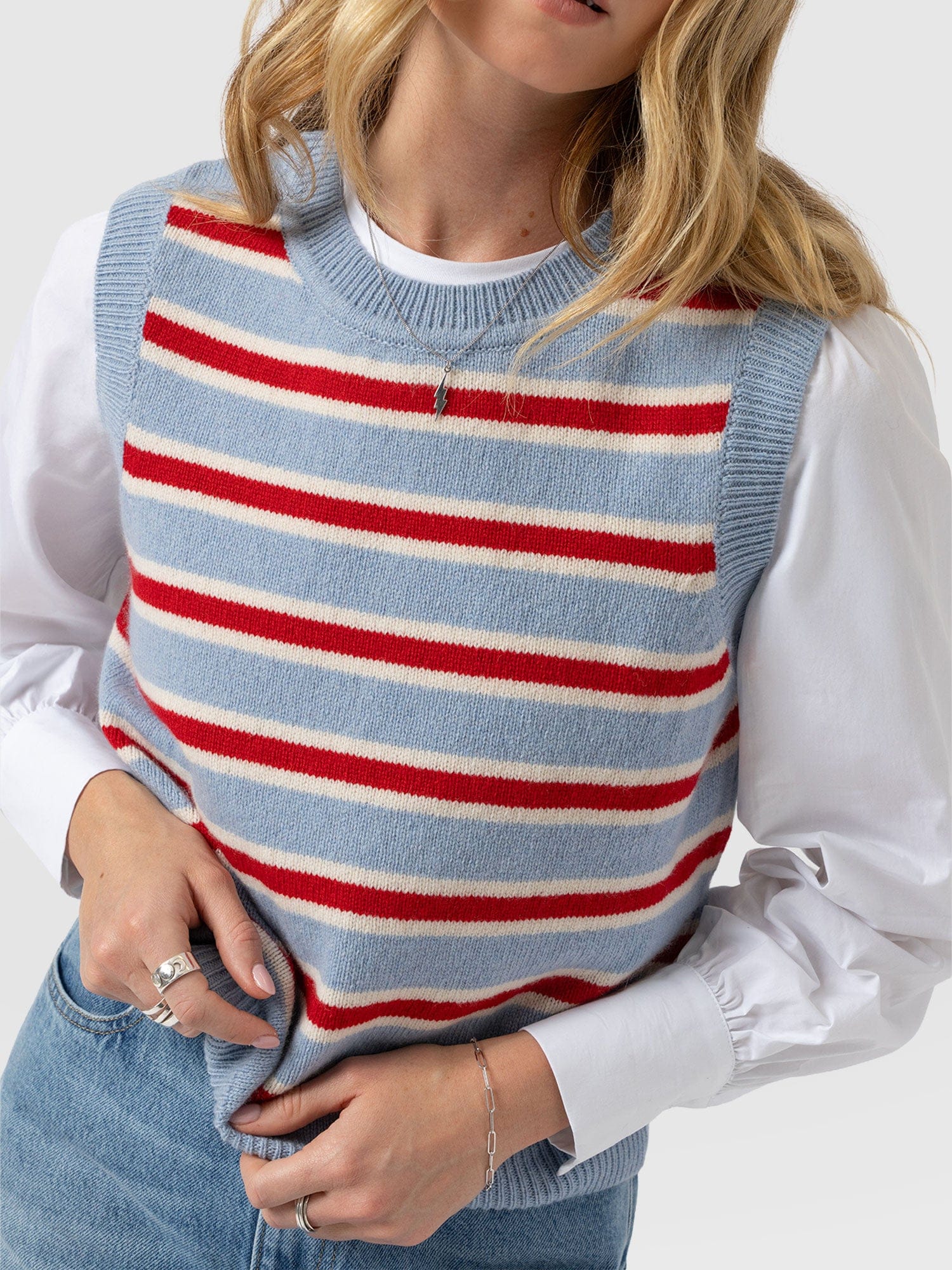 Oxford Cashmere Sleeveless Knit - Blue Stripe - Women's Jumpers | Saint + Sofia® EU