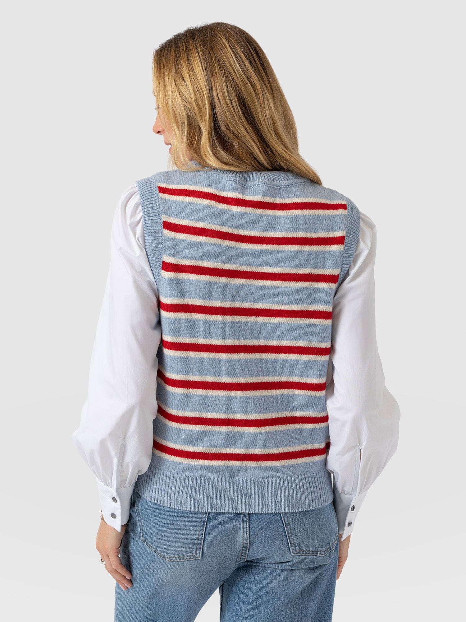 Oxford Cashmere Sleeveless Knit - Blue Stripe - Women's Jumpers | Saint + Sofia® EU