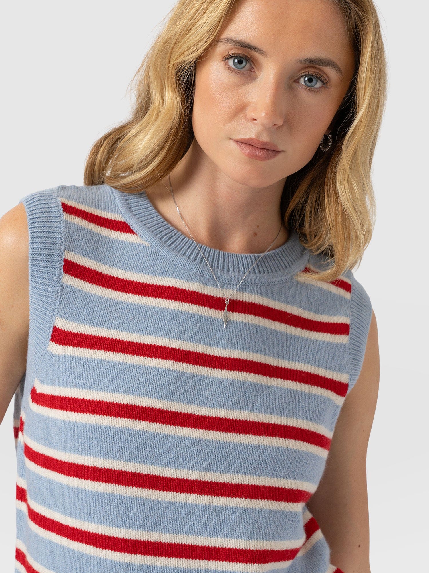 Oxford Cashmere Sleeveless Knit - Blue Stripe - Women's Jumpers | Saint + Sofia® EU