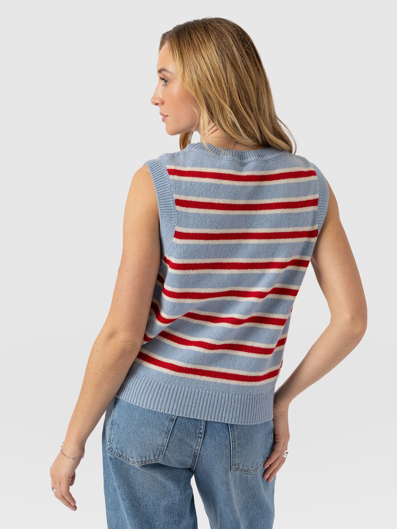 Oxford Cashmere Sleeveless Knit - Blue Stripe - Women's Jumpers | Saint + Sofia® EU