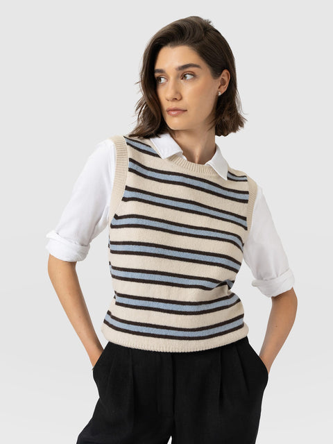 Oxford Cashmere Sleeveless Knit - Cream Stripe - Women's Jumpers | Saint and Sofia® EU