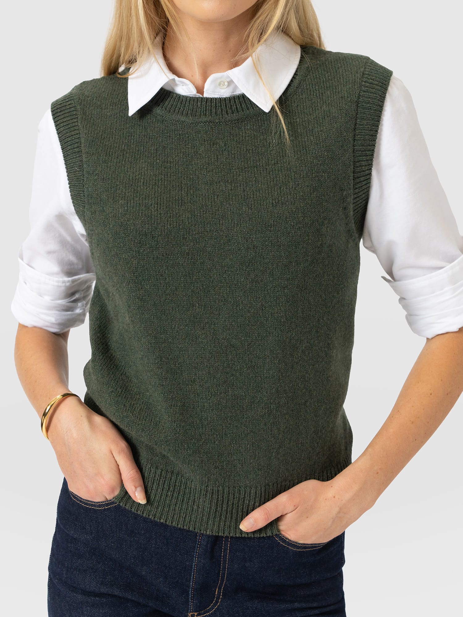 Oxford Cashmere Sleeveless Knit - Khaki - Women's Jumpers | Saint and Sofia® EU