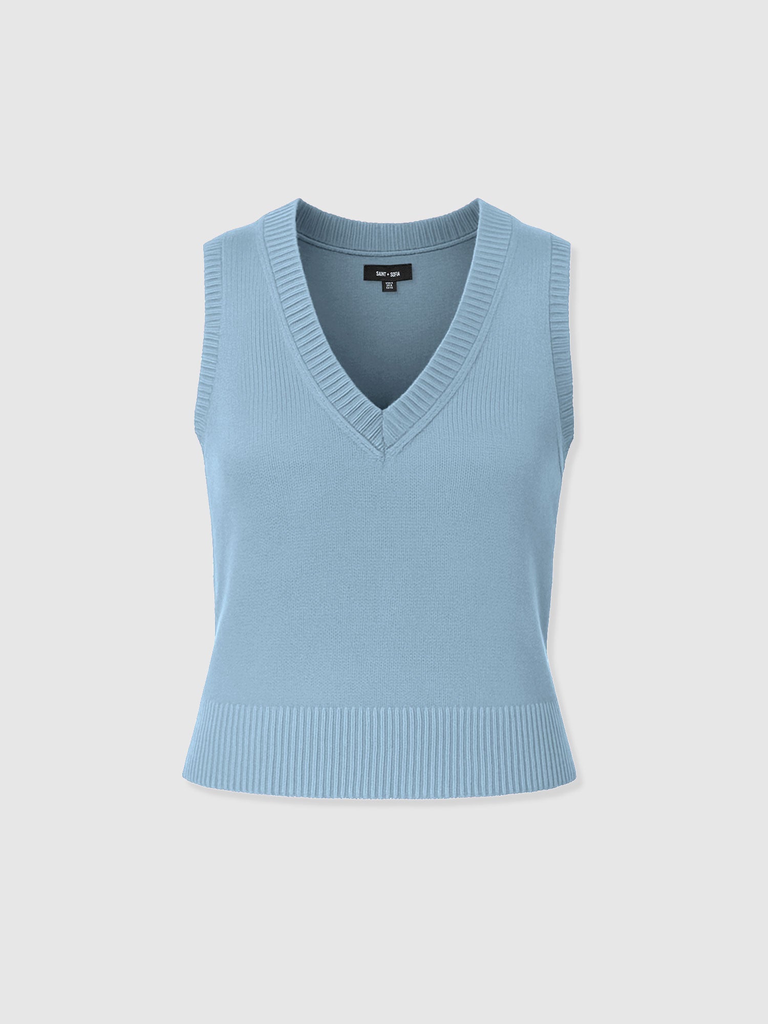 Oxford Cashmere V Neck Sleeveless Knit - Blue - Women's Jumpers | Saint + Sofia® EU
