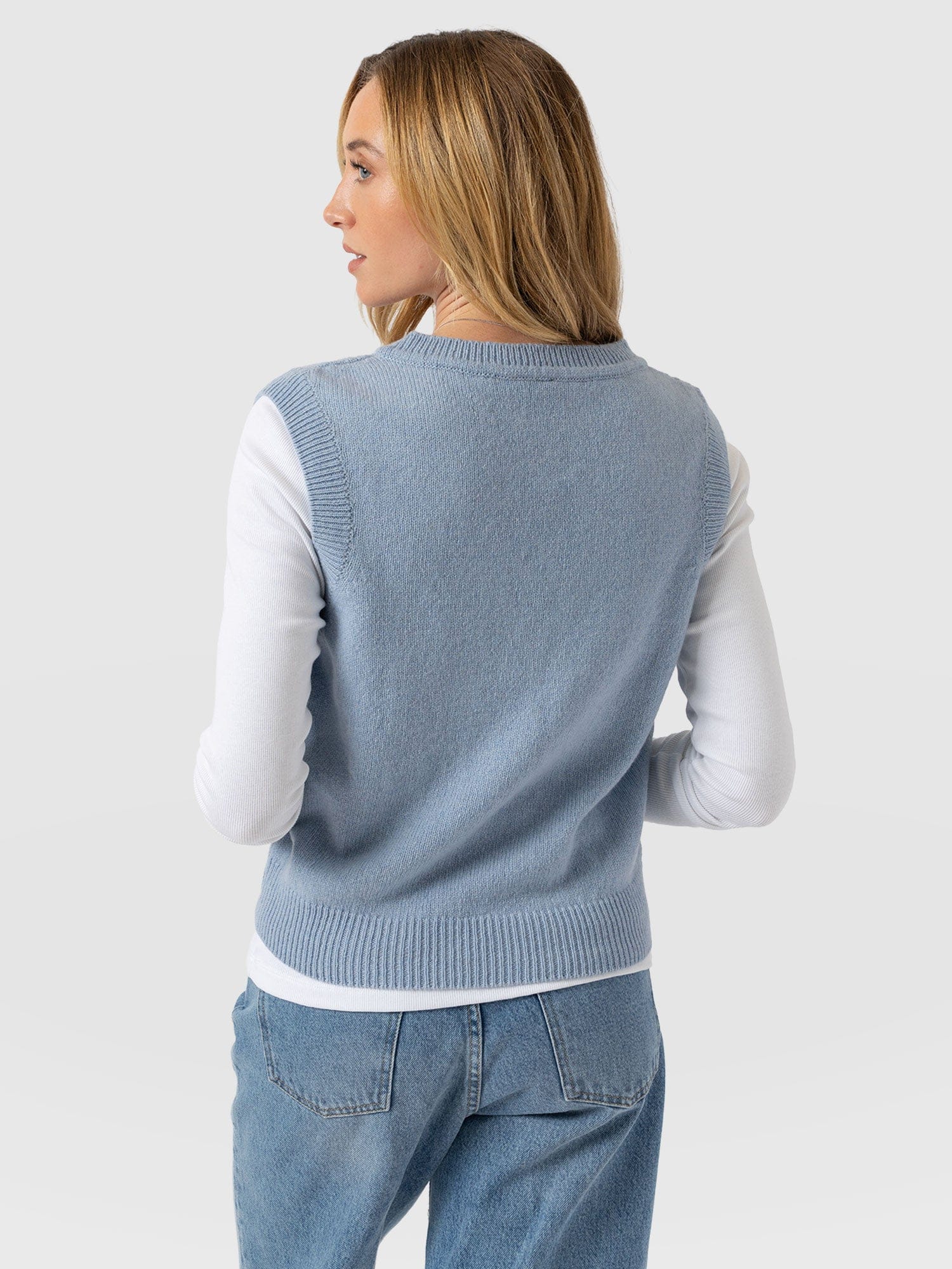 Oxford Cashmere V Neck Sleeveless Knit - Blue - Women's Jumpers | Saint + Sofia® EU