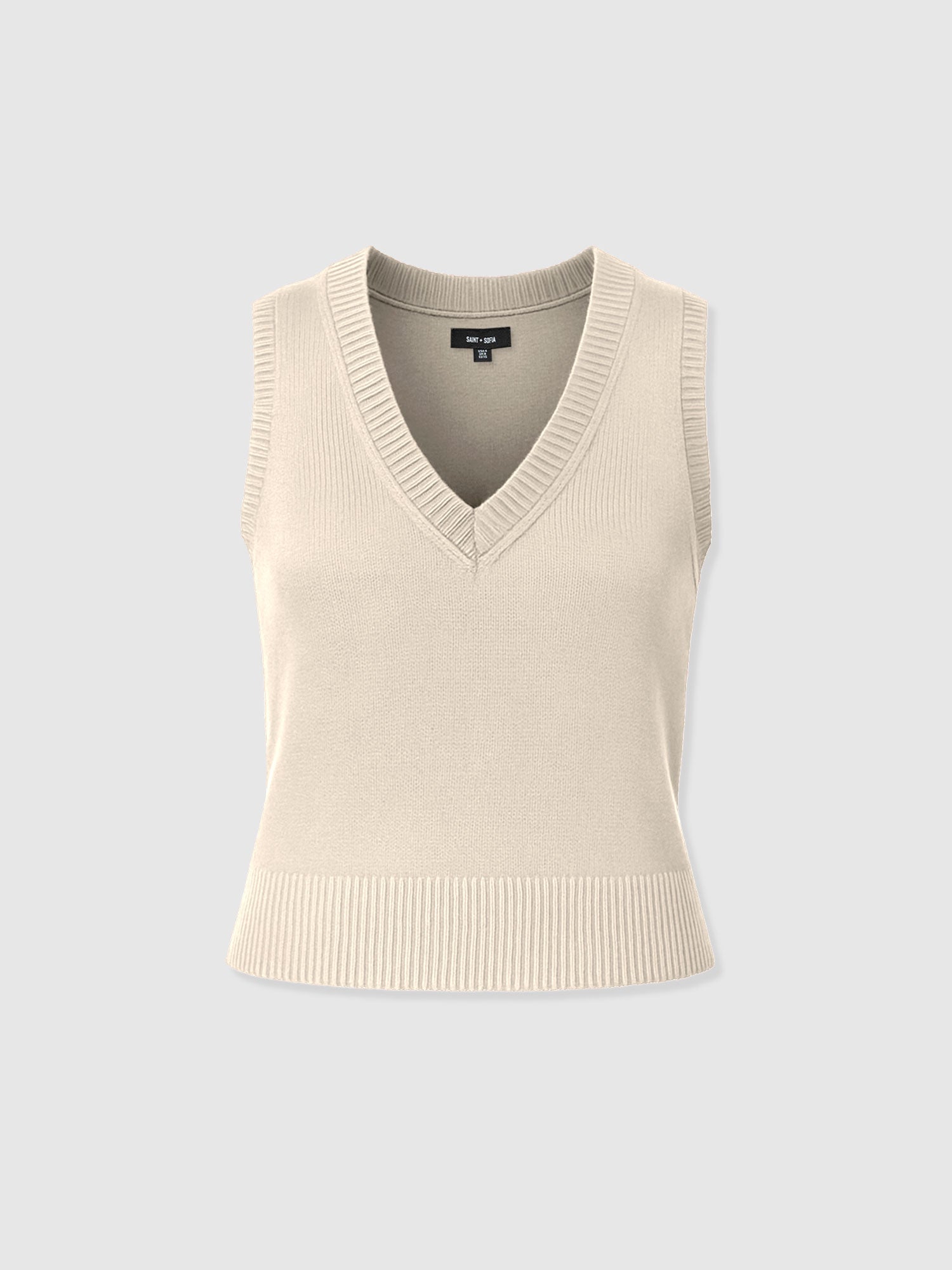 Oxford Cashmere V Neck Sleeveless Knit - Cream - Women's Jumpers | Saint + Sofia® EU