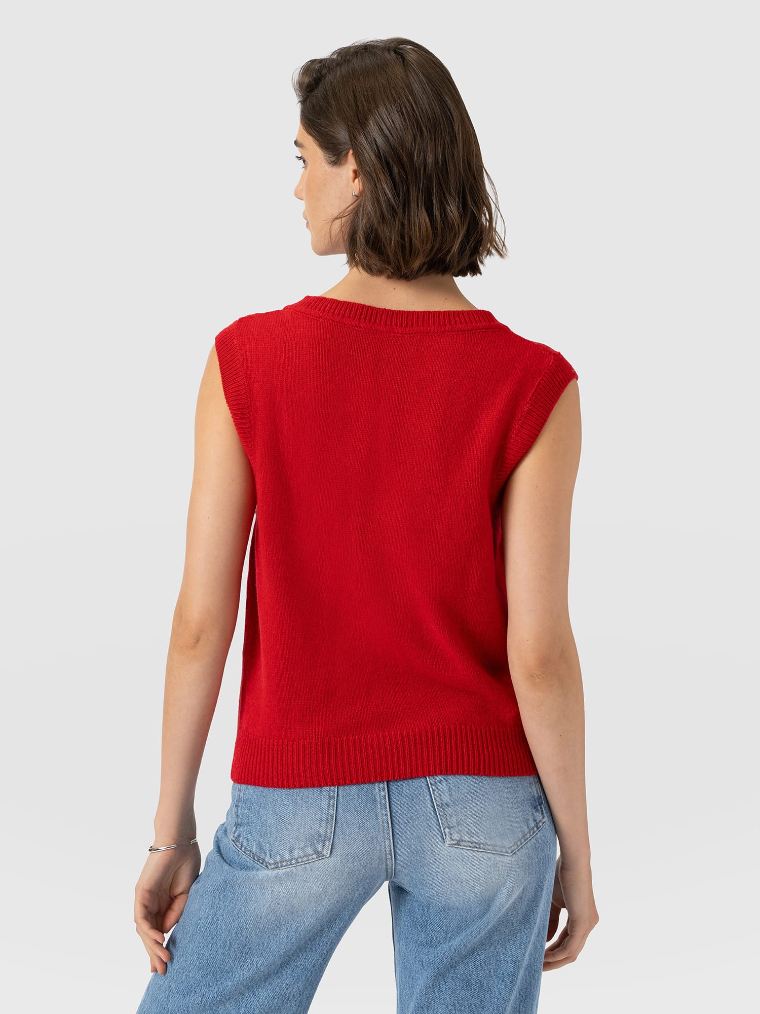 Oxford Cashmere V Neck Sleeveless Knit - Red - Women's Jumpers | Saint and Sofia® EU