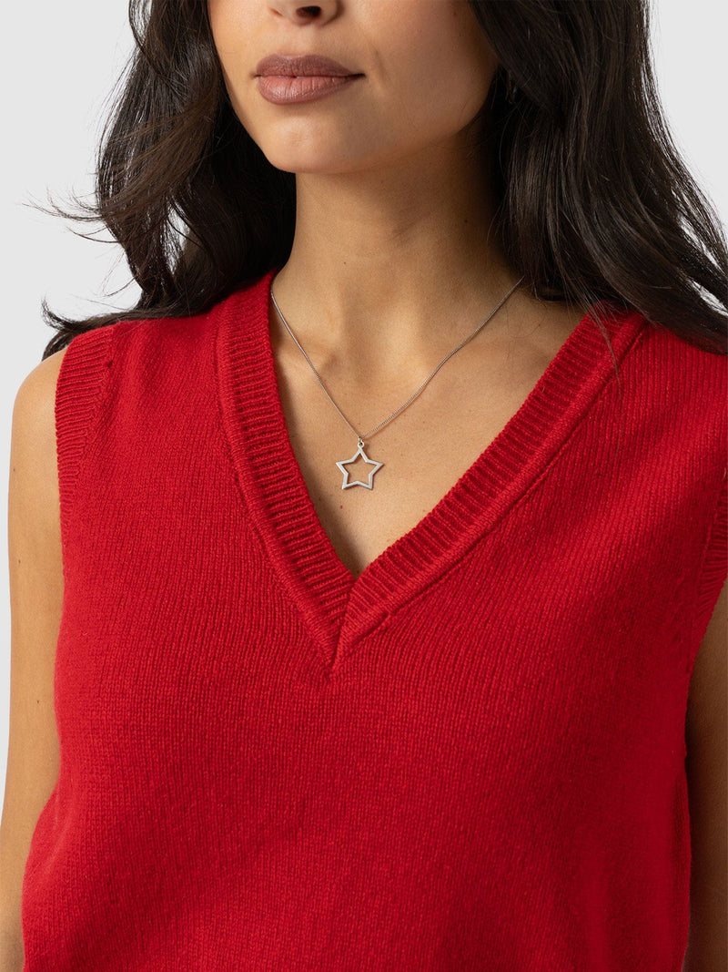 Oxford Cashmere V Neck Sleeveless Knit - Red - Women's Jumpers | Saint + Sofia® EU