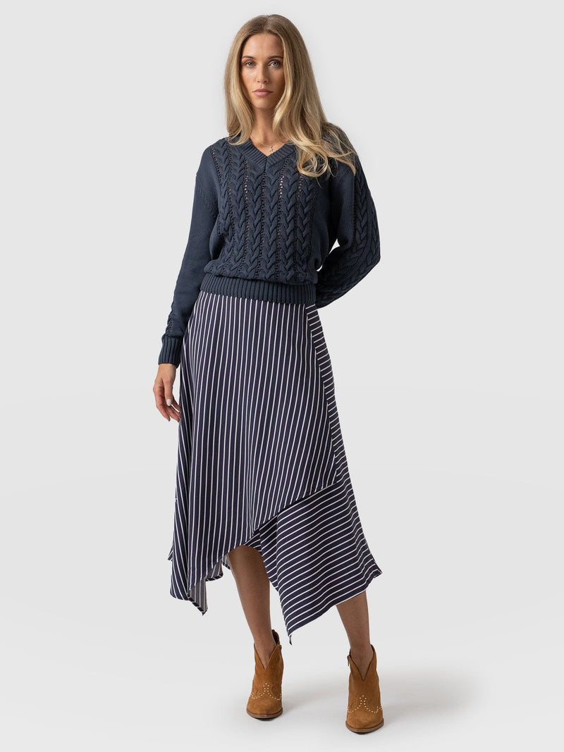 Oxford Wrap Skirt Navy Mini Stripe - Women's Skirts | Saint + Sofia® EU