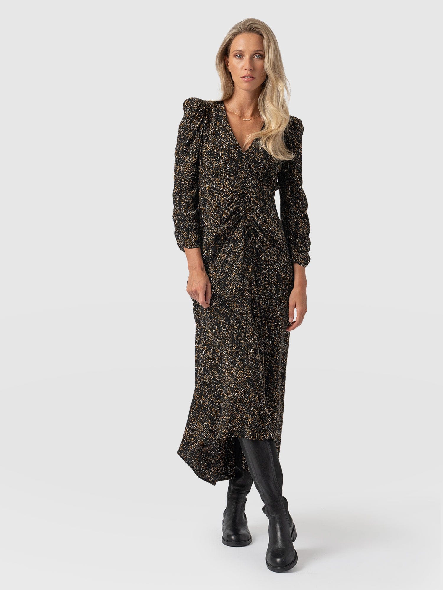 Paloma Ruched Dress - Ditsy Leopard