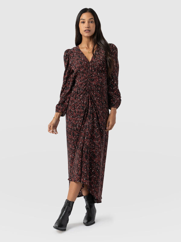 Paloma Ruched Dress Red Ditsy Leopard - Women's Dresses | Saint + Sofia® EU