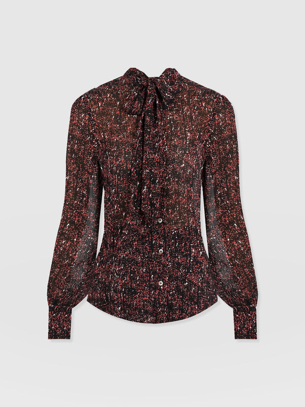 Paxton Pussybow Blouse Red Ditsy Leopard - Women's Blouses | Saint + Sofia® EU