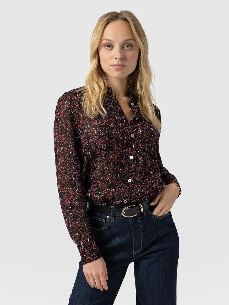 Paxton Pussybow Blouse Red Ditsy Leopard - Women's Blouses | Saint + Sofia® EU