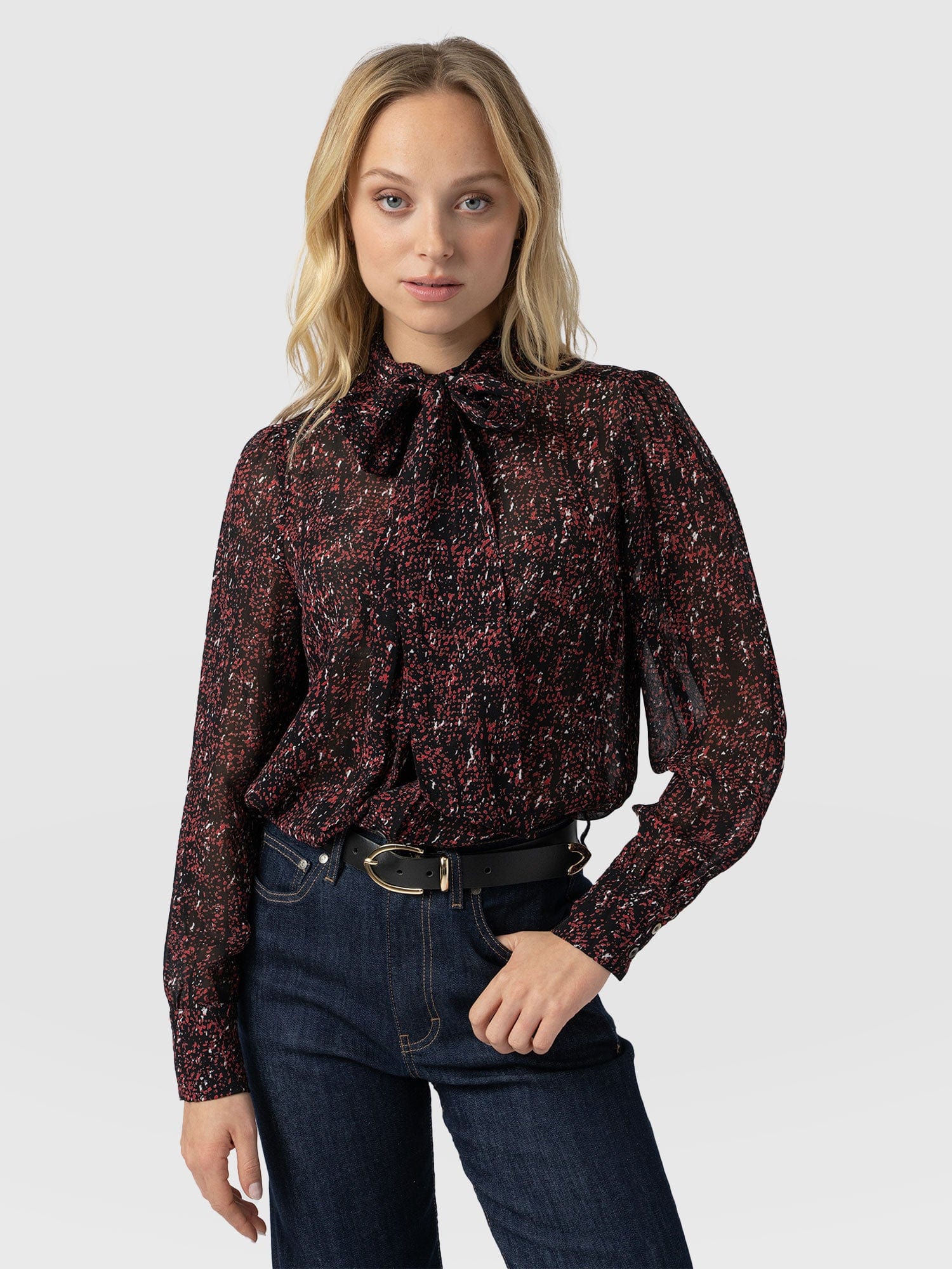 Paxton Pussybow Blouse Red Ditsy Leopard - Women's Blouses | Saint + Sofia® EU