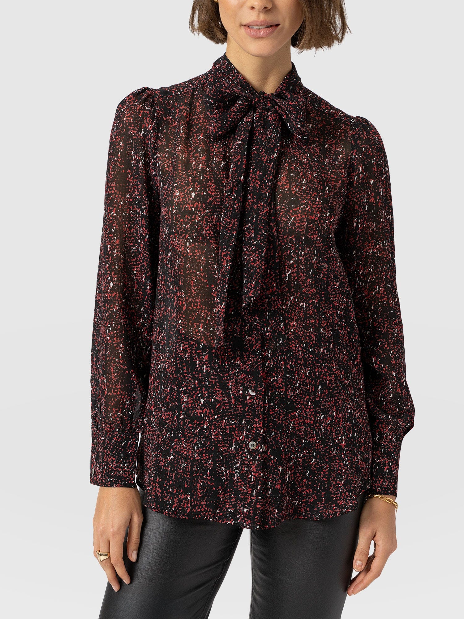 Paxton Pussybow Blouse Red Ditsy Leopard - Women's Blouses | Saint + Sofia® EU