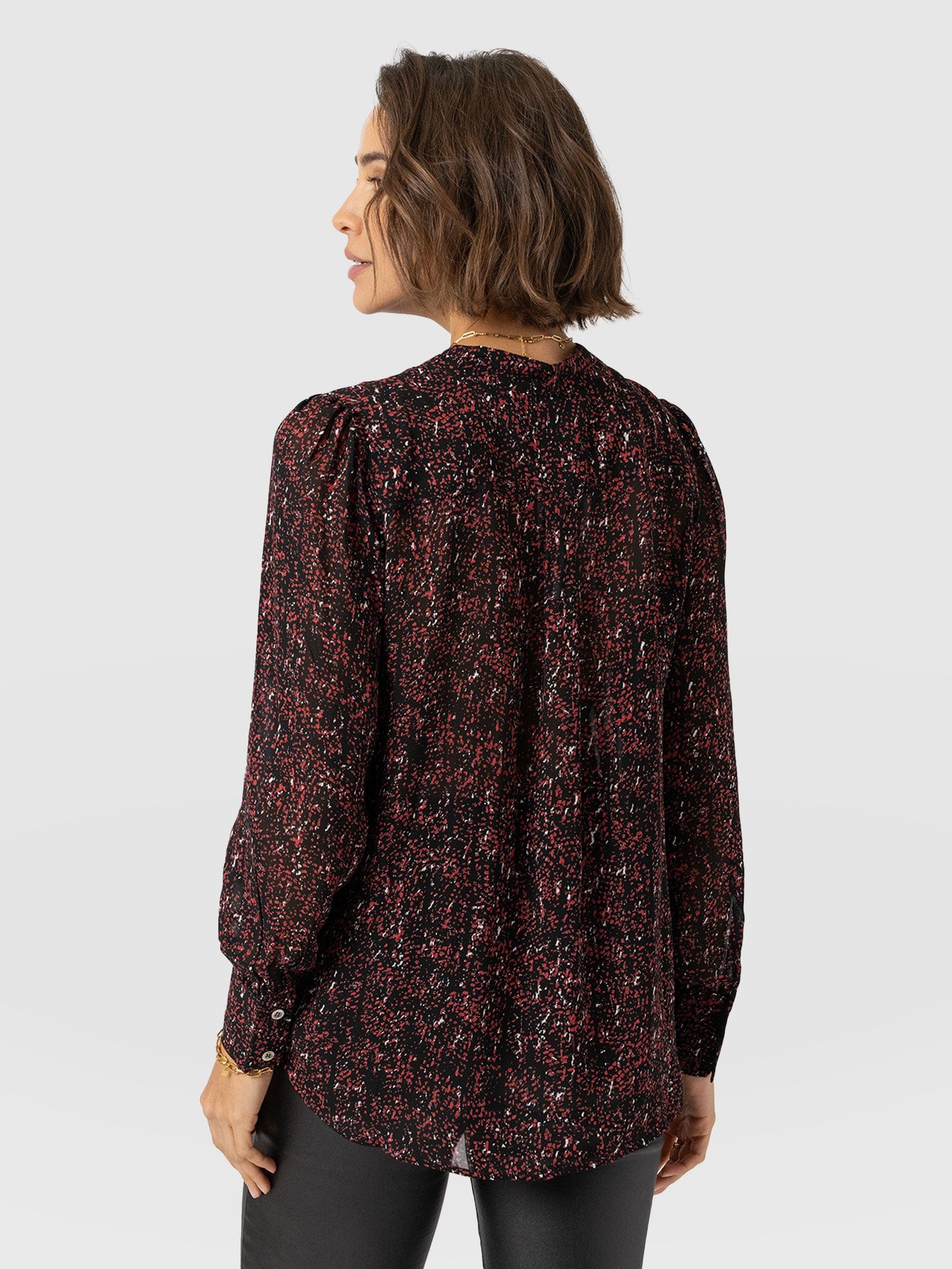 Paxton Pussybow Blouse Red Ditsy Leopard - Women's Blouses | Saint + Sofia® EU