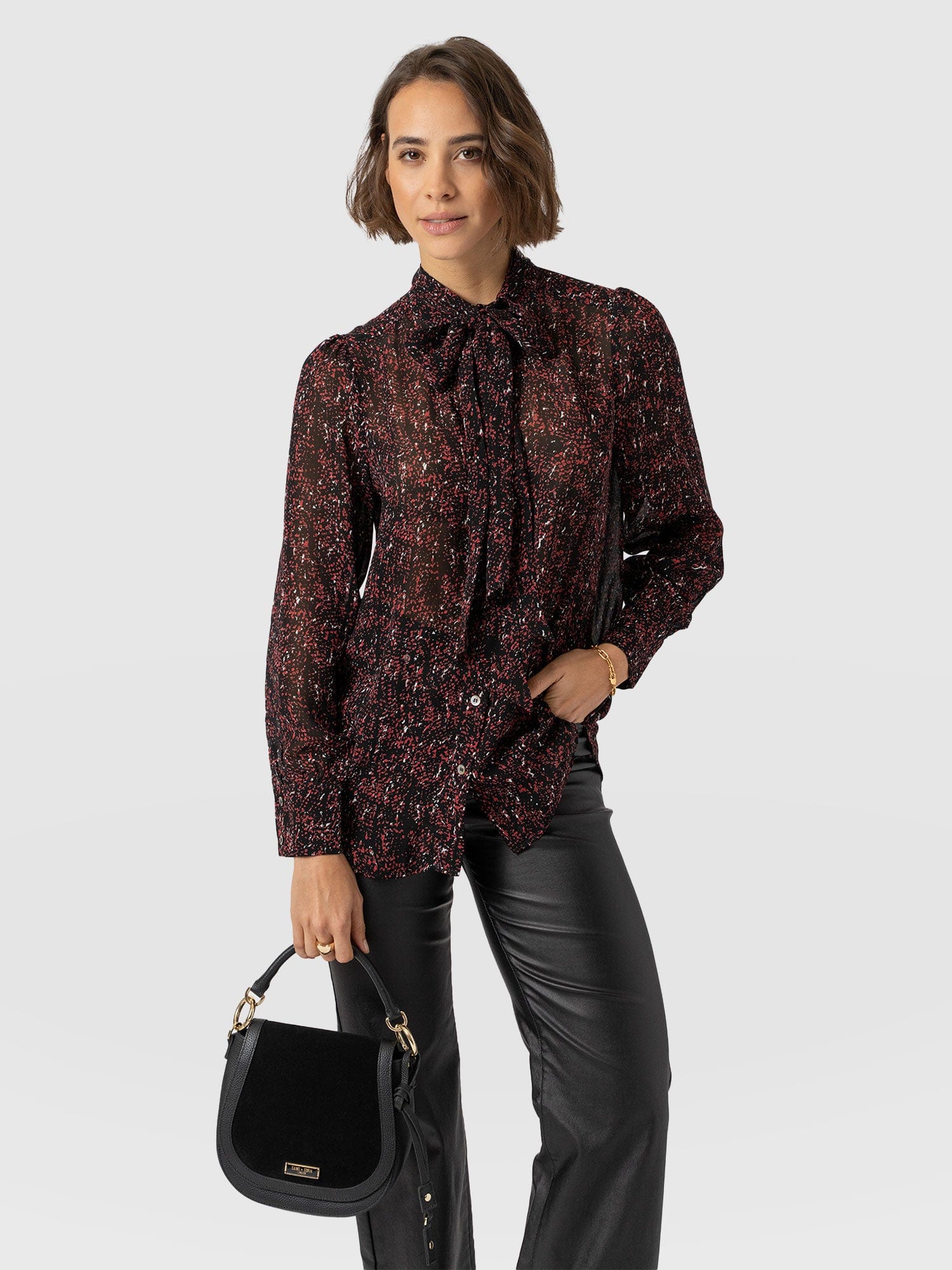 Paxton Pussybow Blouse Red Ditsy Leopard - Women's Blouses | Saint + Sofia® EU