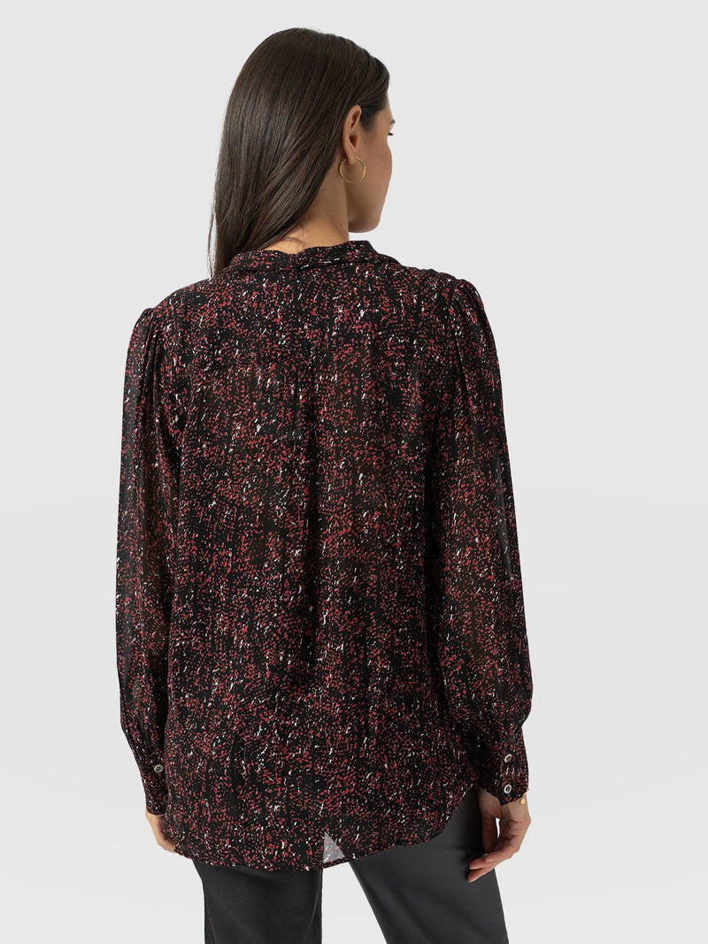 Paxton Pussybow Blouse Red Ditsy Leopard - Women's Blouses | Saint + Sofia® EU