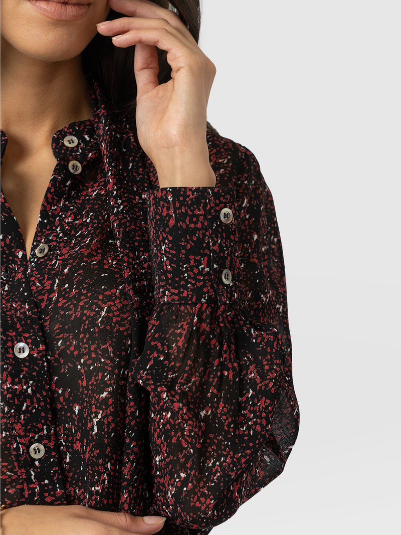 Paxton Pussybow Blouse Red Ditsy Leopard - Women's Blouses | Saint + Sofia® EU