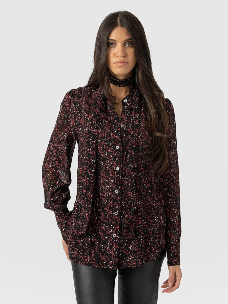 Paxton Pussybow Blouse Red Ditsy Leopard - Women's Blouses | Saint + Sofia® EU