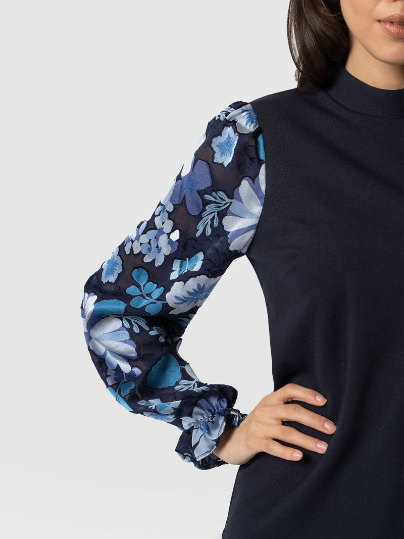 Penny Puff Sleeve Long Sleeve Navy Pop Floral - Women's T-Shirts | Saint + Sofia® EU