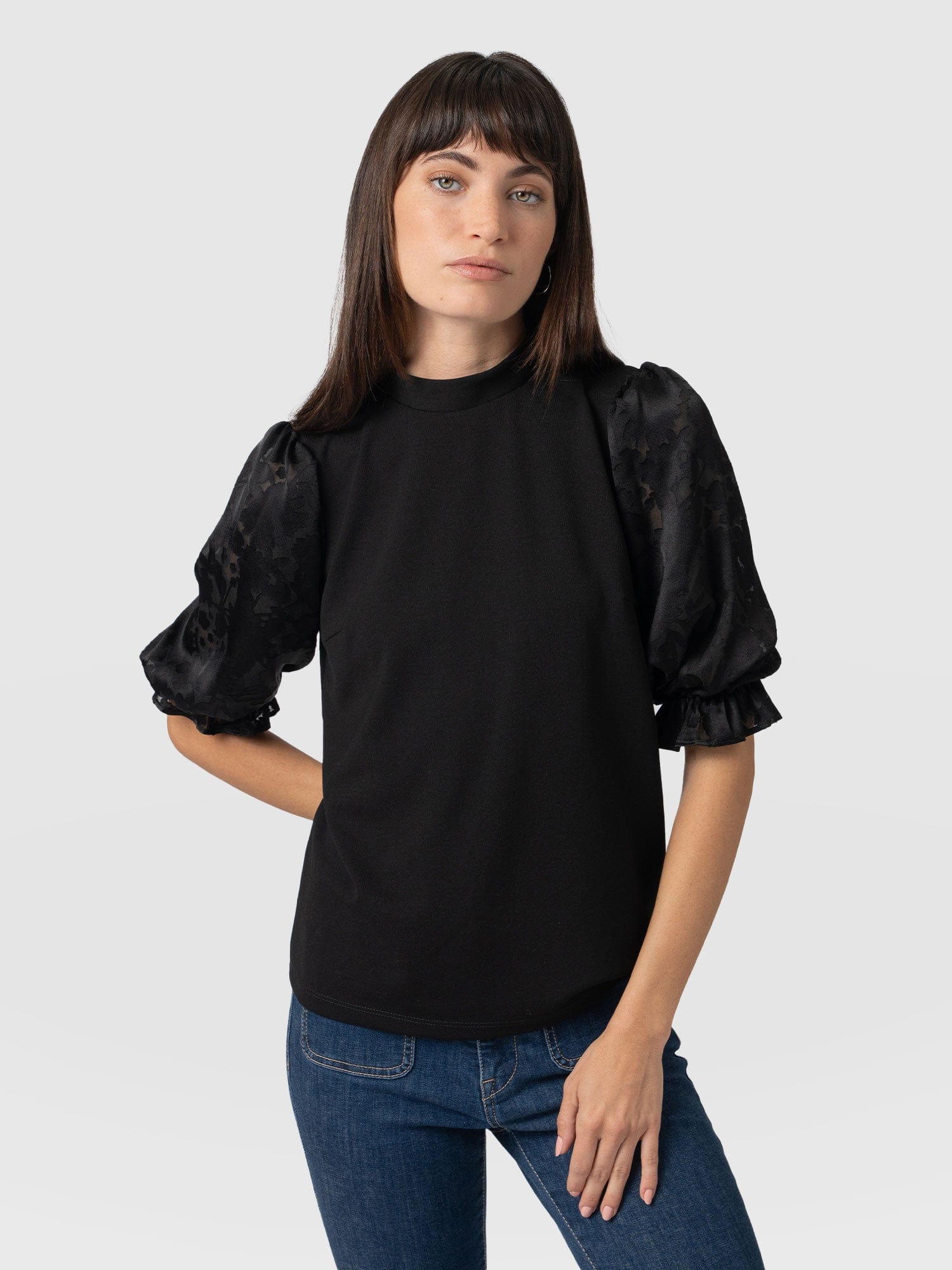 Penny Puff Sleeve Top Black Burnout - Women's T-Shirts | Saint + Sofia® EU