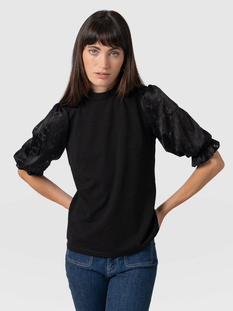 Penny Puff Sleeve Top Black Burnout - Women's T-Shirts | Saint + Sofia® EU