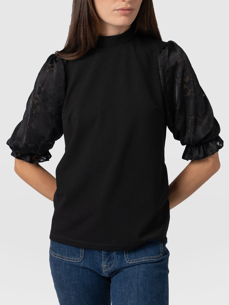 Penny Puff Sleeve Top Black Burnout - Women's T-Shirts | Saint + Sofia® EU