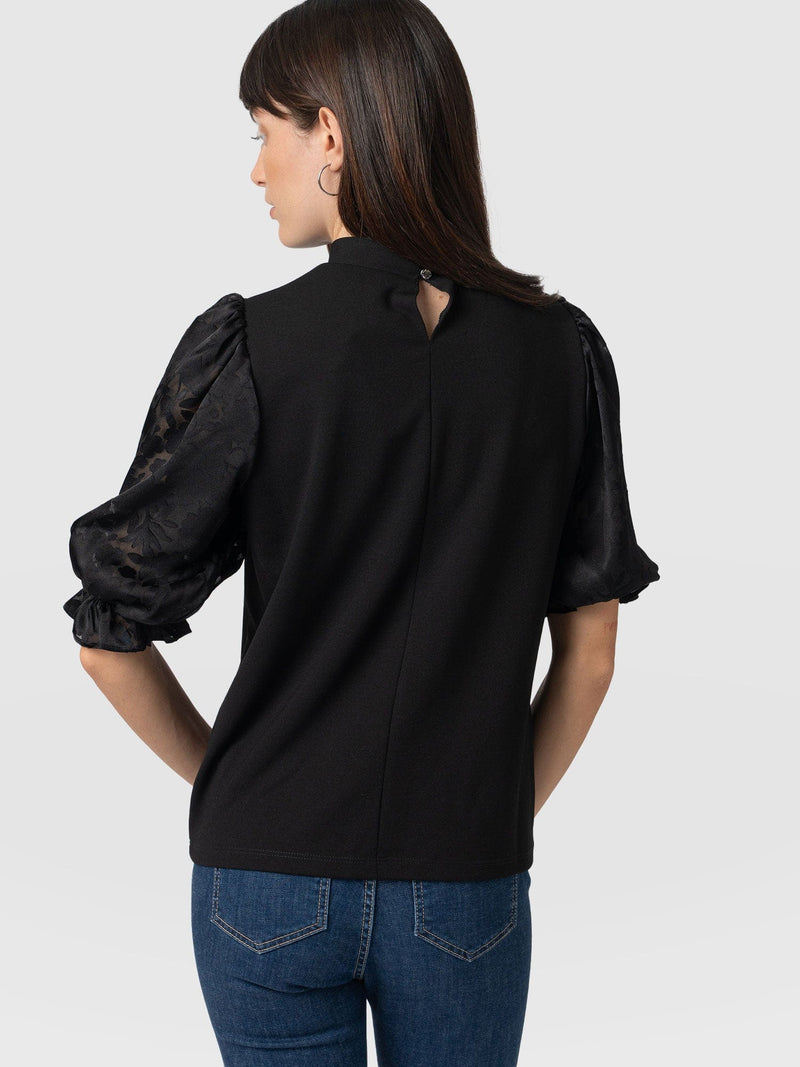 Penny Puff Sleeve Top Black Burnout - Women's T-Shirts | Saint + Sofia® EU