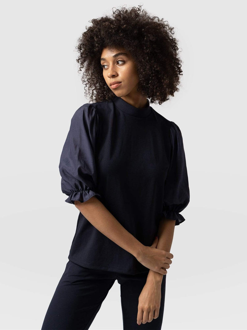 Penny Puff Sleeve Top Navy - Women's T-Shirts | Saint + Sofia® UK